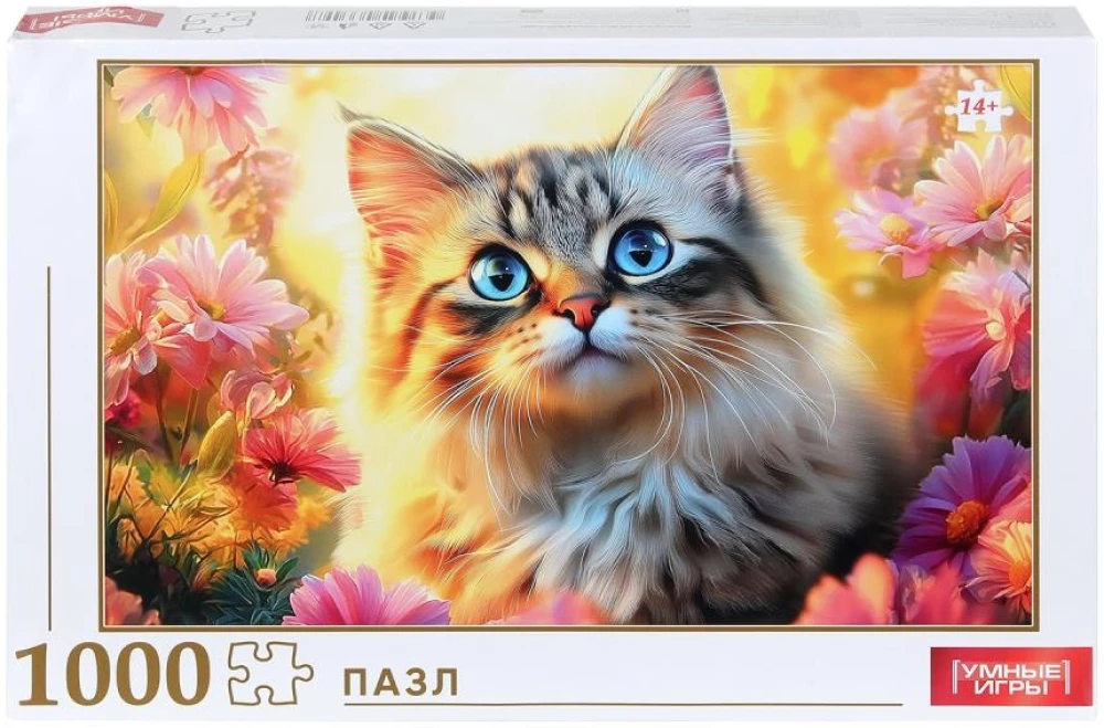 Пазлы классические в коробке. Кот на закате. 1000 деталей