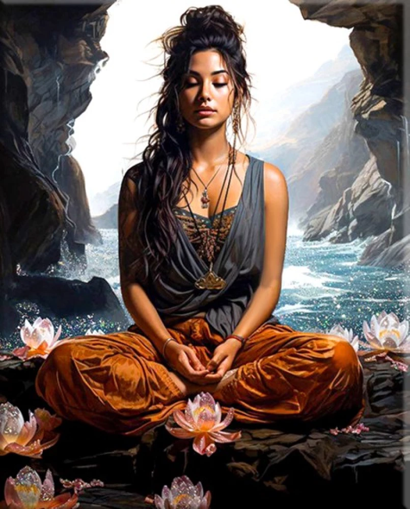 Gemälde nach Zahlen schwarzer Leinwand mit Kristallen aus Kristall 40x50 - Meditation am Ozean