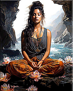 Gemälde nach Zahlen schwarzer Leinwand mit Kristallen aus Kristall 40x50 - Meditation am Ozean