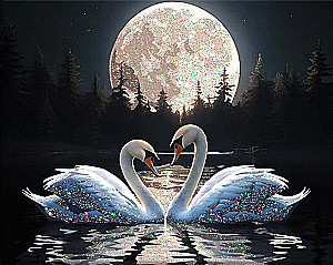 Gemälde nach Zahlen schwarzer Leinwand mit Kristallen aus Kristall 40x50 - Schwanenliebe