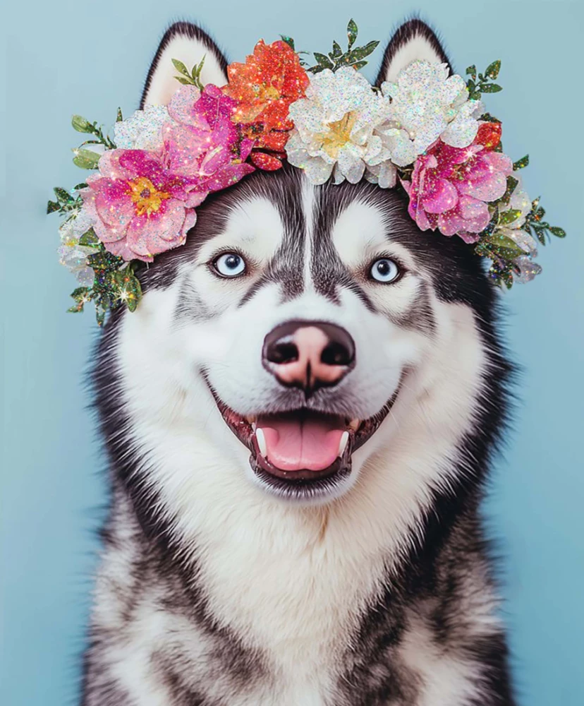 Gemälde nach Zahlen mit Kristallen aus Kristall 40x50 - Charmanter Husky