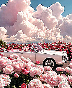 Malerei nach Zahlen mit Kristallen aus Kristall 40x50 - Cabrio in rosa Farben