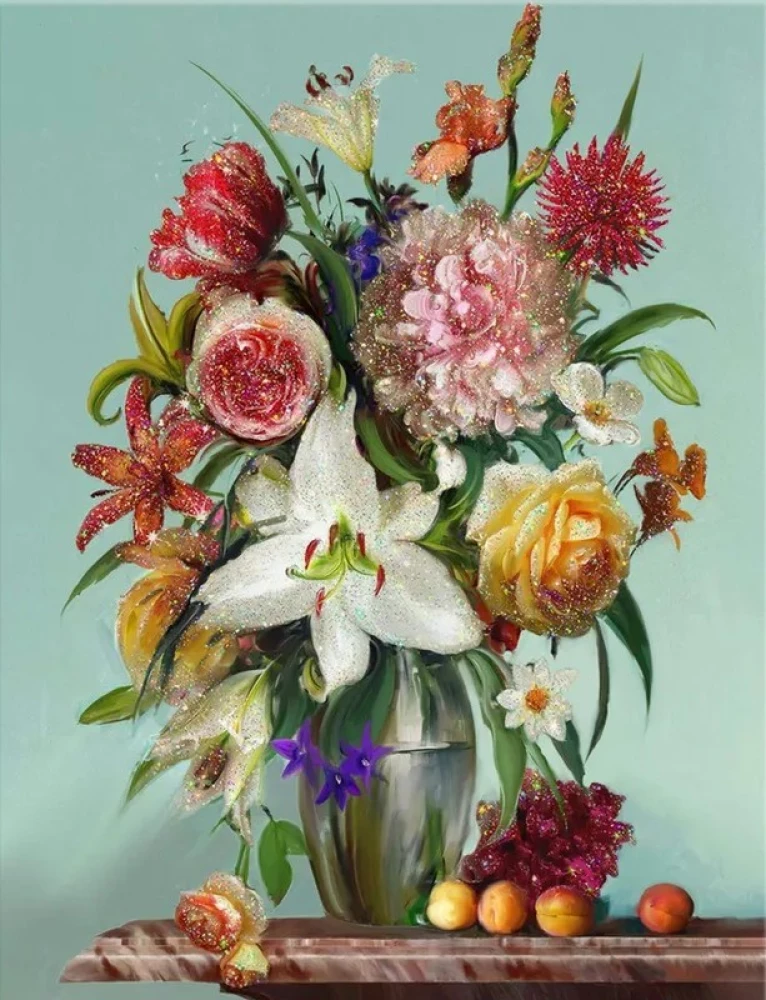 Zahlenmalerei mit Kristallen aus Kristall 40x50 - Holunder. Blumen und Früchte