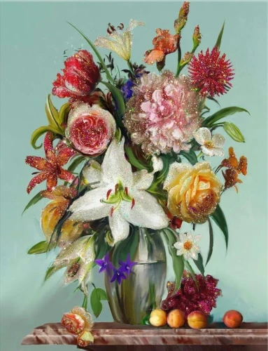 Zahlenmalerei mit Kristallen aus Kristall 40x50 - Holunder. Blumen und Früchte