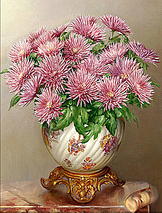 Malerei nach Zahlen mit Kristallen aus Kristall 40x50 - Flieder. Rosa Astern