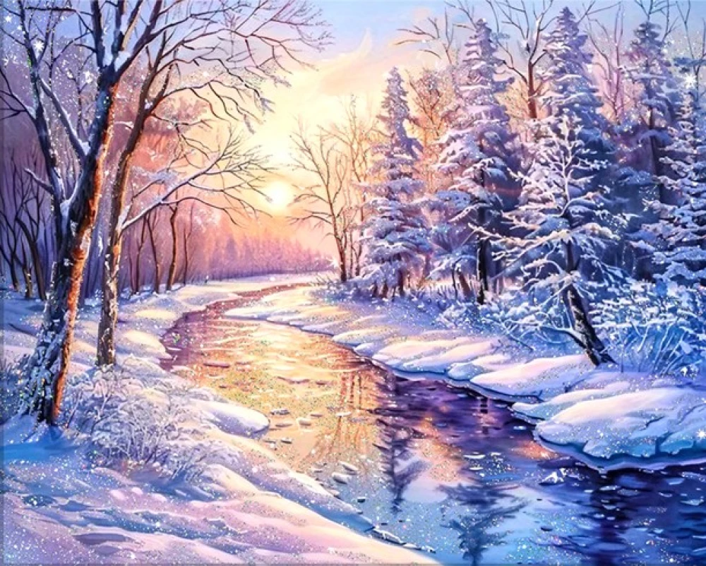 Malerei nach Zahlen mit Kristallen aus Kristall 40x50 - Winterdämmerung