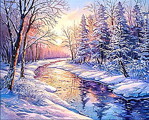 Malerei nach Zahlen mit Kristallen aus Kristall 40x50 - Winterdämmerung