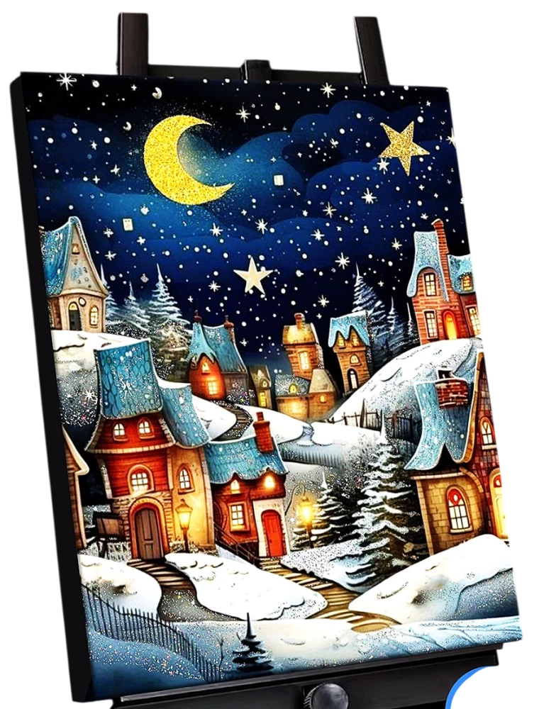 Gemälde nach Zahlen mit Kristallen aus Kristall - Wintermärchen