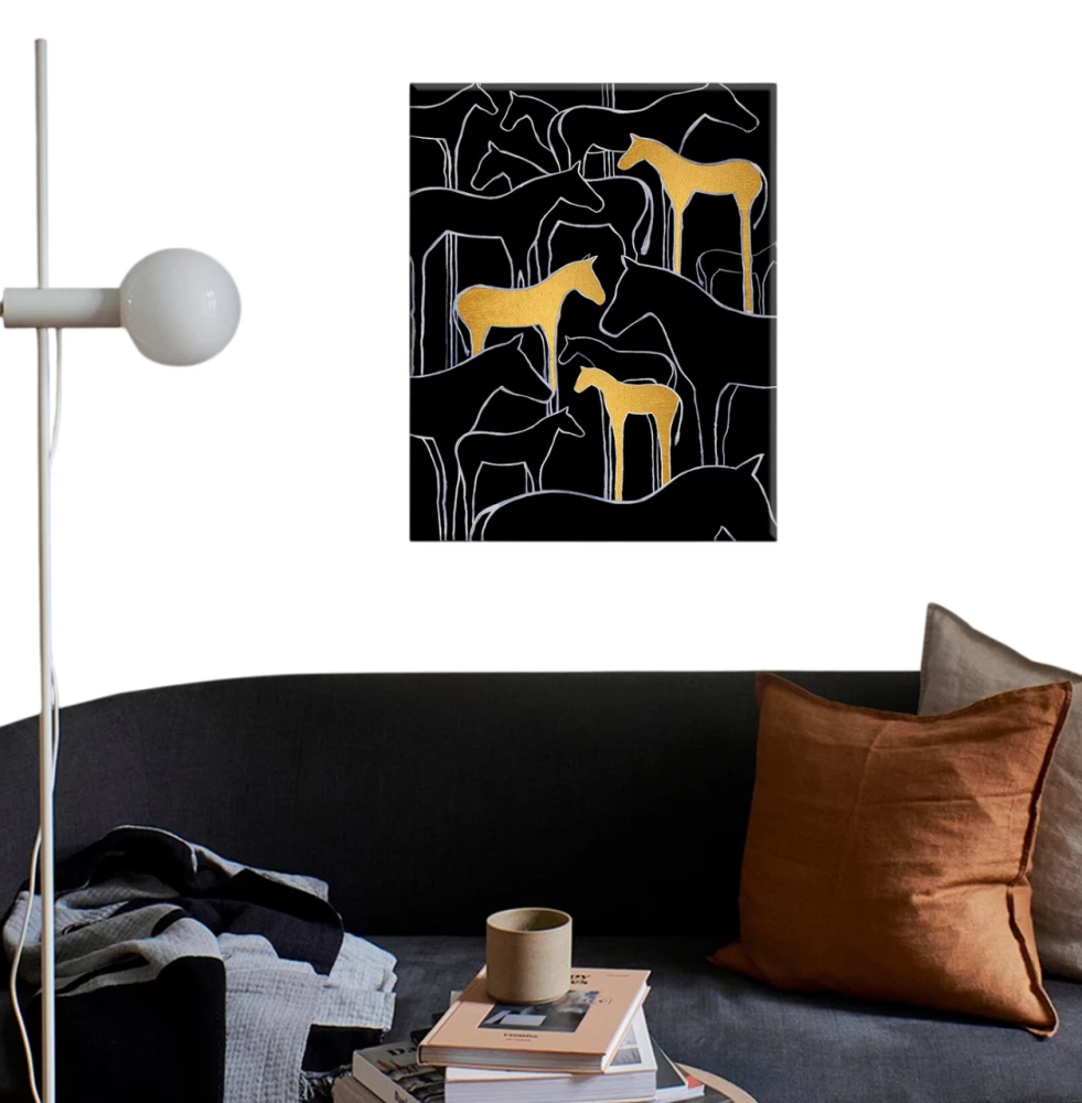 Malerei nach Nummern mit Goldfolie - Pferde