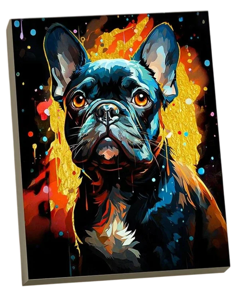 Gemälde nach Zahlen mit Goldfolie - Französischer Bulldogge