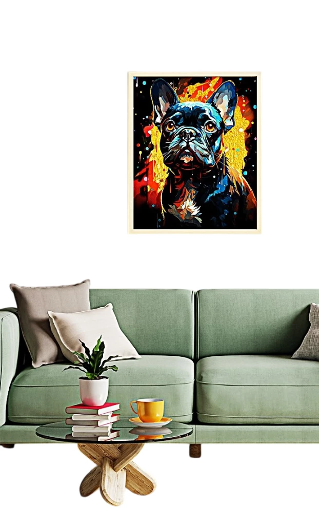 Gemälde nach Zahlen mit Goldfolie - Französischer Bulldogge