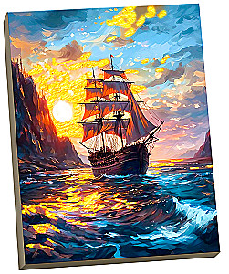 Paveikslas pagal numerius su auksiniu folijos sluoksniu - Laivas saulėlydyje