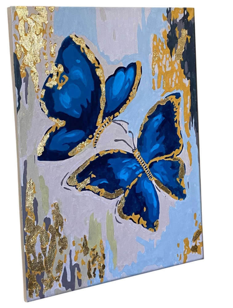 Paveikslas pagal numerius su auksavimu - Mėlynos drugeliai