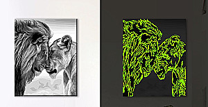 Numerių paveikslas su švytinčia dažų - Liūto meilė