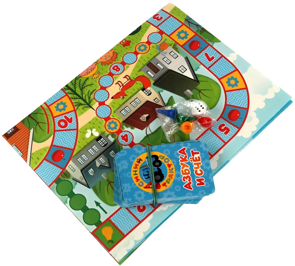 Interactive Board Game - Blue Tractor. Alphabet and Counting