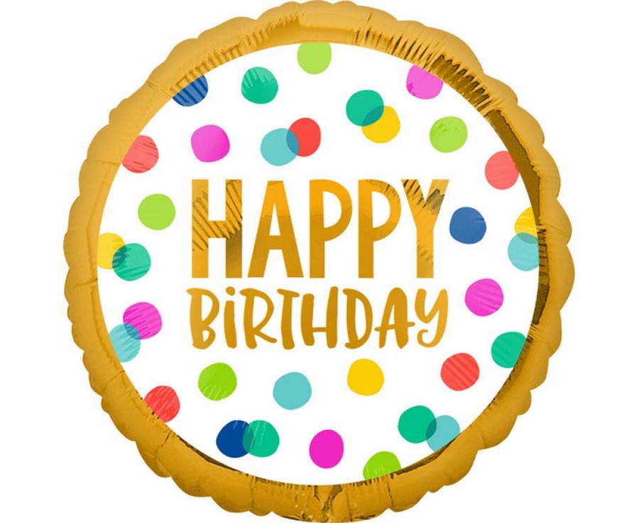 Foil Balloon - Happy Birthday in Colorful Polka Dots, 46 cm