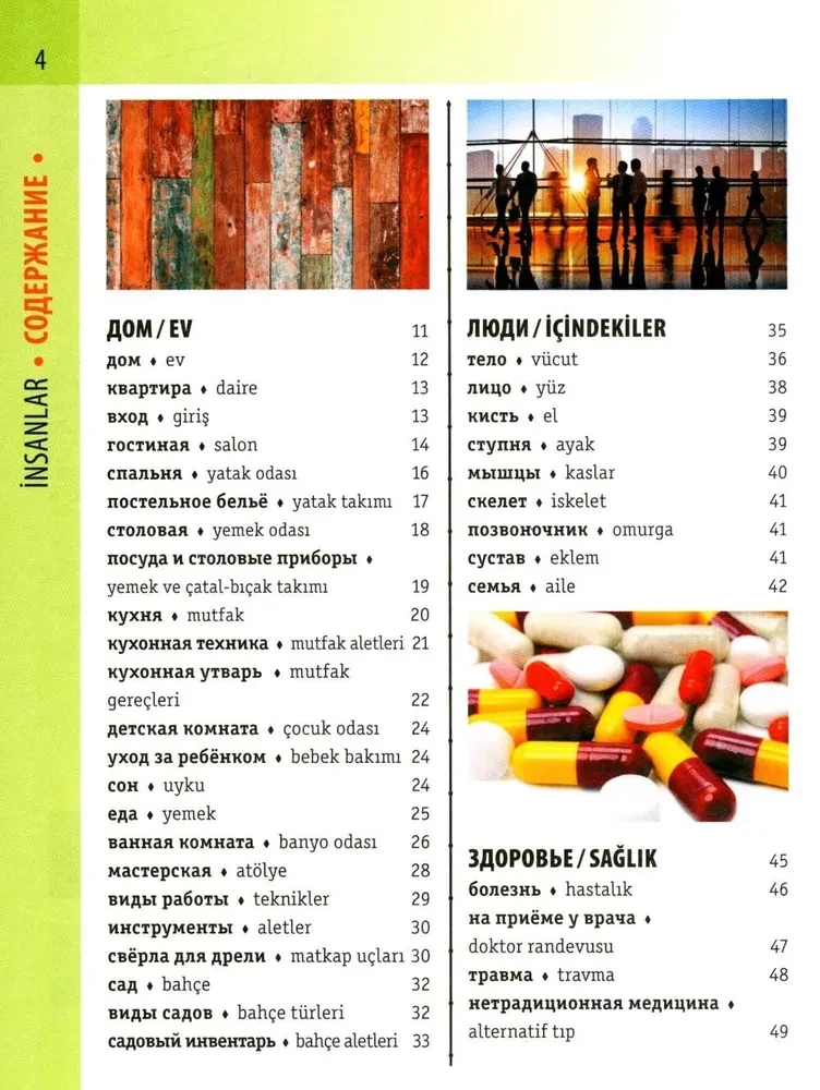 Turku-krievu vizuālais vārdnīca ar transkripciju