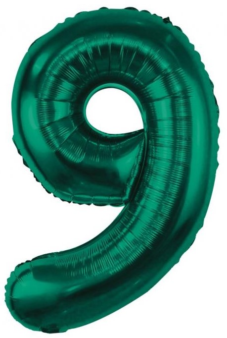 Foil Number Balloon 9, Green, 85 cm