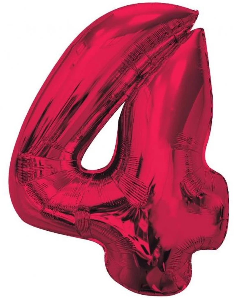 Foil Number Balloon 4, Red, 92 cm