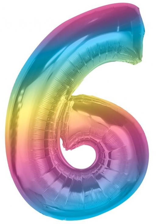 Foil number balloon 6, rainbow, 92 cm