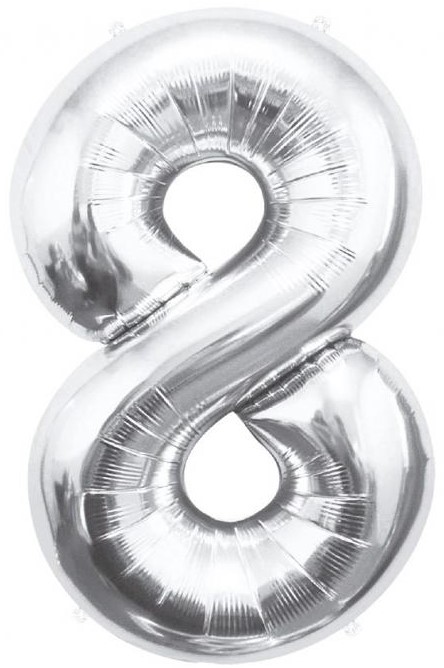 Foil Number Balloon 8, Silver, 85 cm