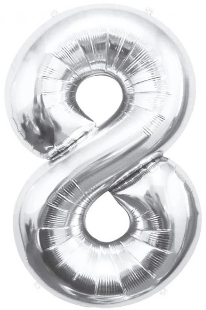 Foil Number Balloon 8, Silver, 85 cm