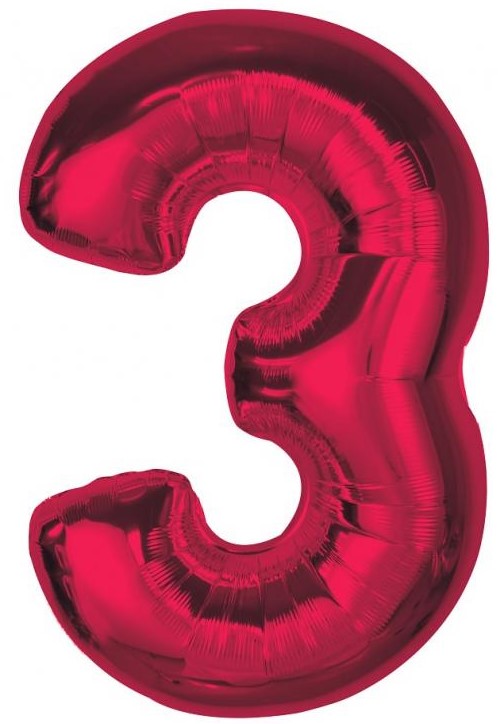 Foil Balloon Number 3, Red, 92 cm