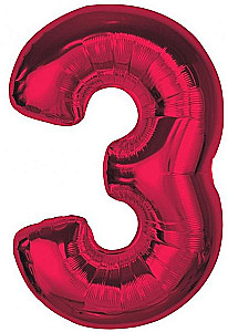 Foil Balloon Number 3, Red, 92 cm