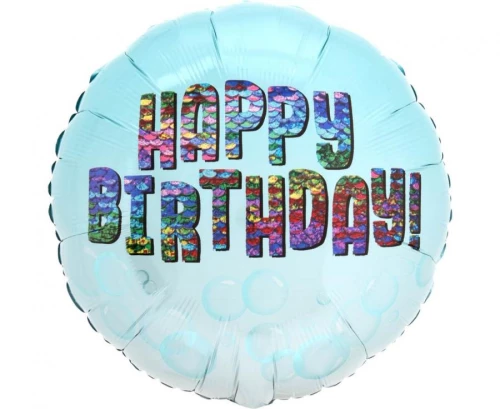 Alufolienballon - Happy Birthday – Rainbow Sequins, 18"
