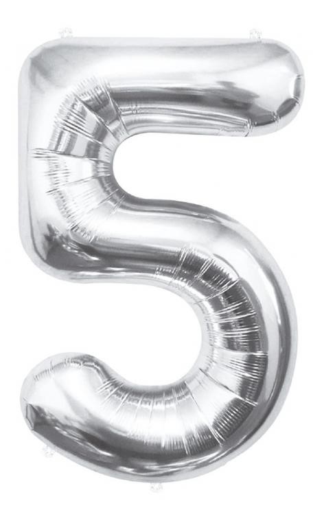 Foil Number Balloon 5, Silver, 85 cm