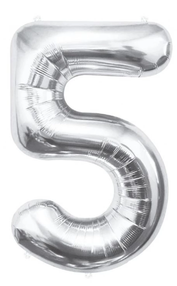 Folienballon-Zahl 5, silber, 85 cm