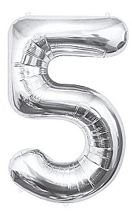 Folienballon-Zahl 5, silber, 85 cm