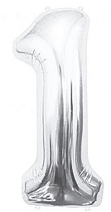 Foil balloon number 1, silver, 85 cm