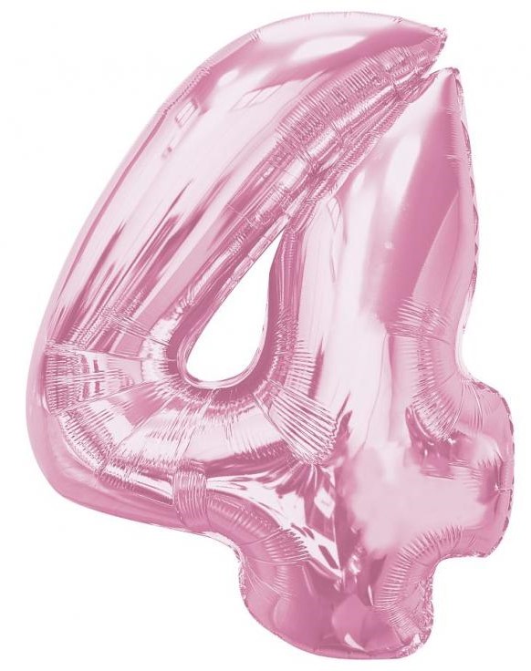Foil Number Balloon 4, Light Pink, 92 cm