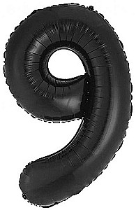 Foil Number Balloon 9, Matte Black, 85 cm