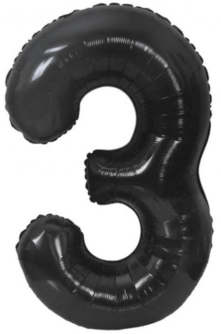 Foil Number Balloon 3, Matte Black, 85 cm
