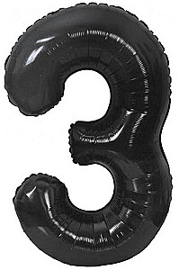 Foil Number Balloon 3, Matte Black, 85 cm