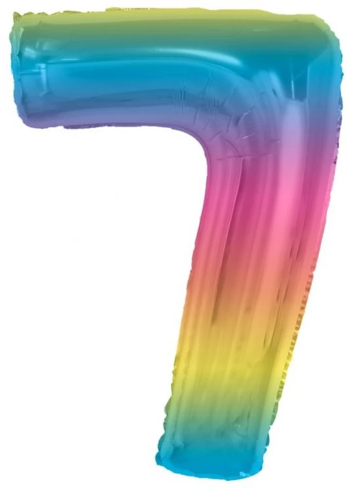 Folienballon-Zahl 7, regenbogenfarben, 92 cm