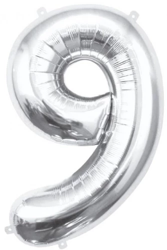 Fooliumballoon number 9, hõbedane, 85 cm