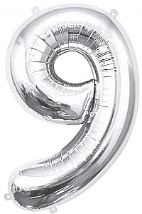 Folienballon-Ziffer 9, silber, 85 cm