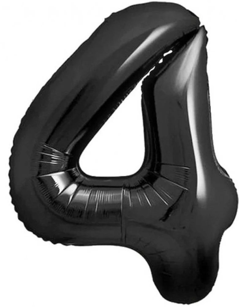 Folienballon Zahl 4, matt schwarz, 85 cm