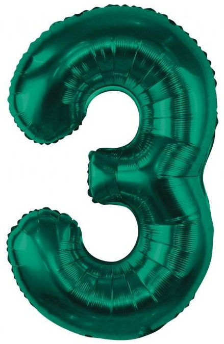 Foil Number Balloon 3, Green, 85 cm
