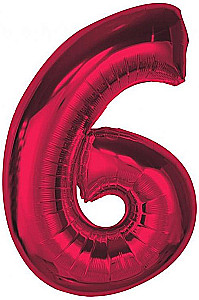 Folienballon Zahl 6, rot, 92 cm
