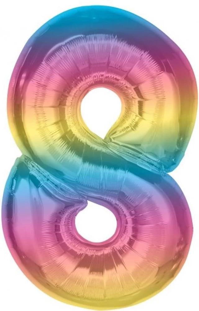 Foil Balloon Number 8, Rainbow, 92 cm