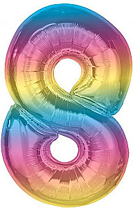 Foil Balloon Number 8, Rainbow, 92 cm