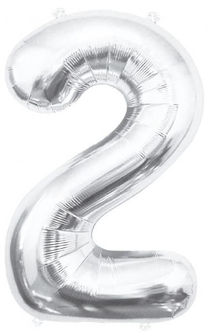 Foil Balloon Number 2, Silver, 85 cm