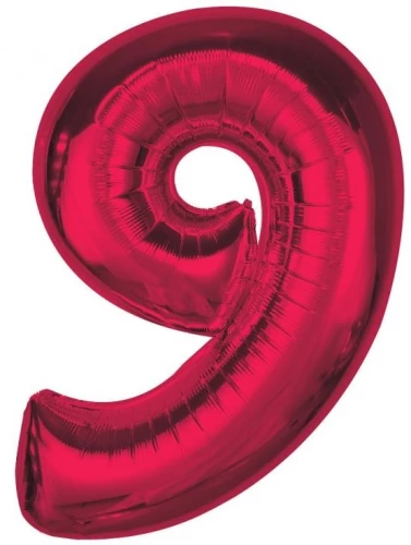 Fooliumballoon number 9, punane, 92 cm