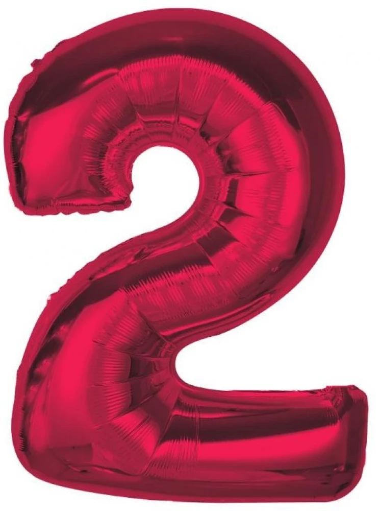 Folienballon Zahl 2, rot, 92 cm