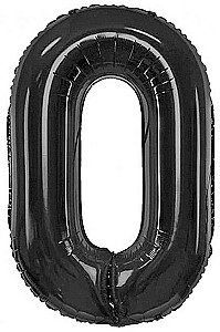 Folijuotas balónas skaičius 0, matinė juoda, 85 cm