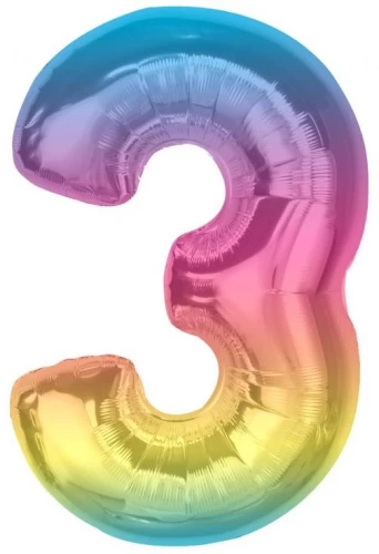 Fooliumballoon - number 3, vikerkaarne, 92 cm